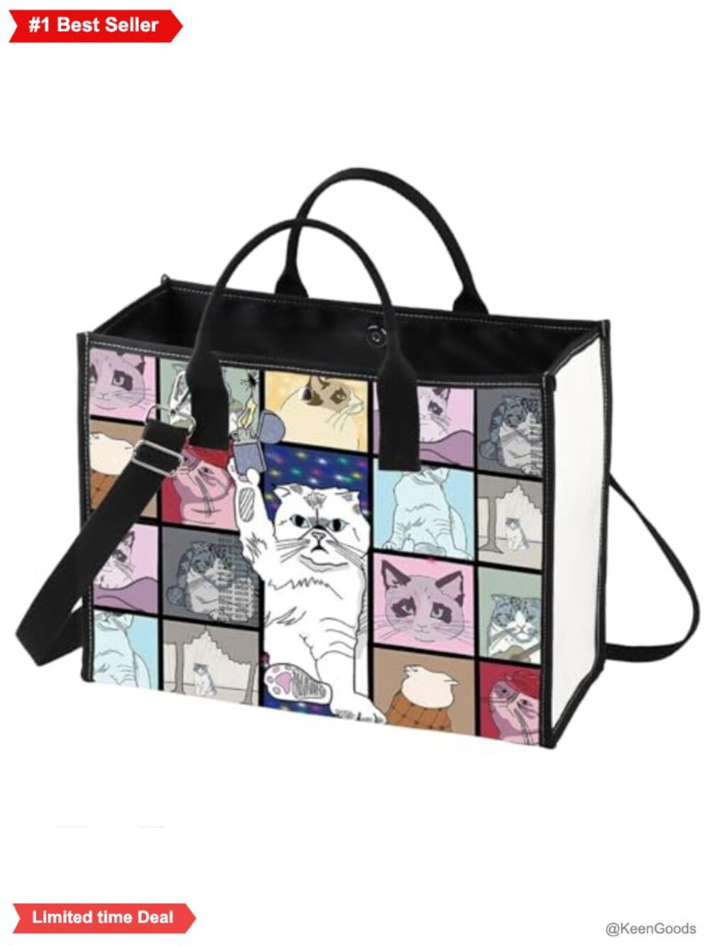 Cat Canvas Tote Bag Music Concert Shoulder Bag Reusable Grocery Bag